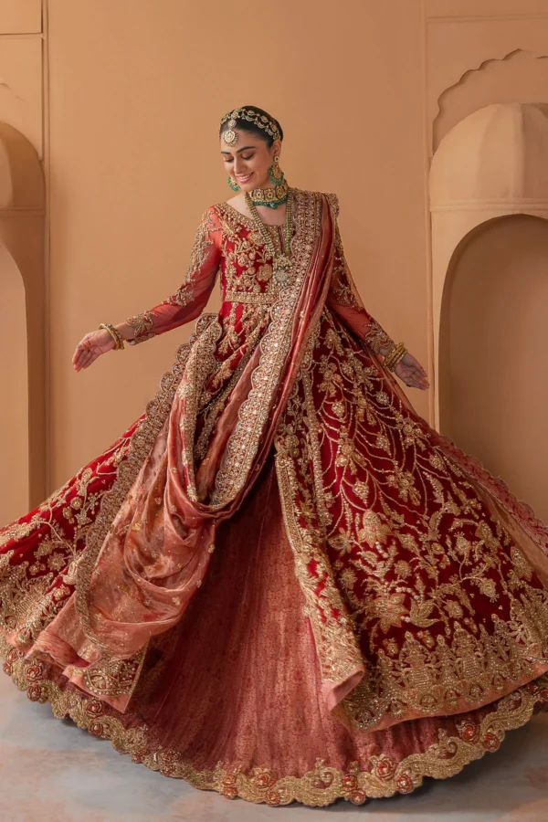 Pakistani Bridal Dress Red Pishwas Style Lehenga Wedding Outfit - Image 2