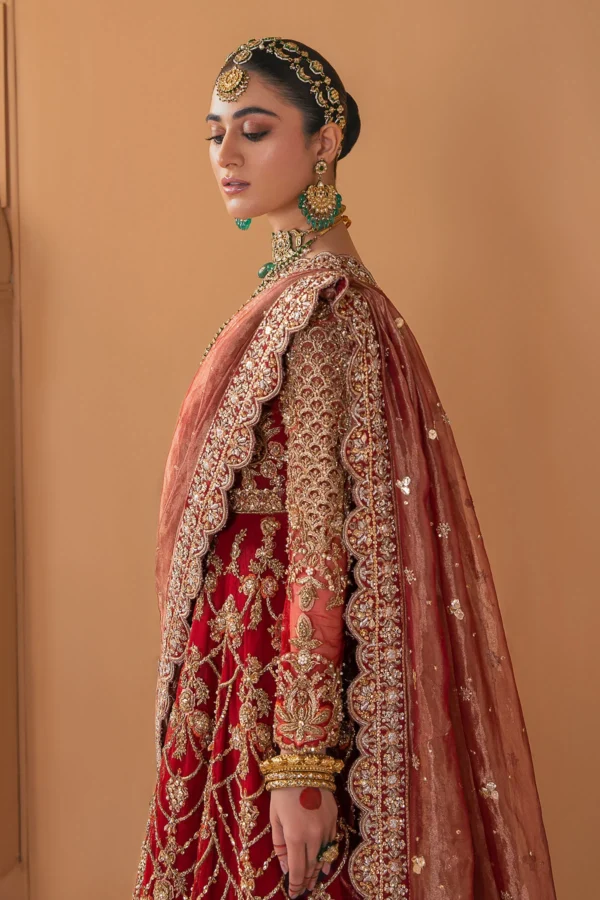 Pakistani Bridal Dress Red Pishwas Style Lehenga Wedding Outfit - Image 3