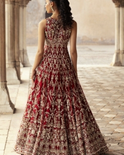 Red Bridal Outfit in Lehenga Frock