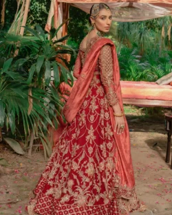 Pakistani Red Hand-Embellished Rust Tone Bridal Dress