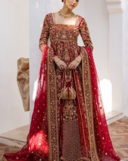 Royal Red Bridal Anarkali Frock Lehenga Wedding outfit