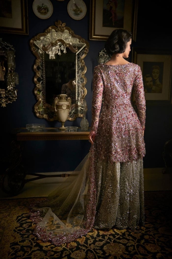 Ruby Silver Indian Bridal Sharara Dress - Image 4