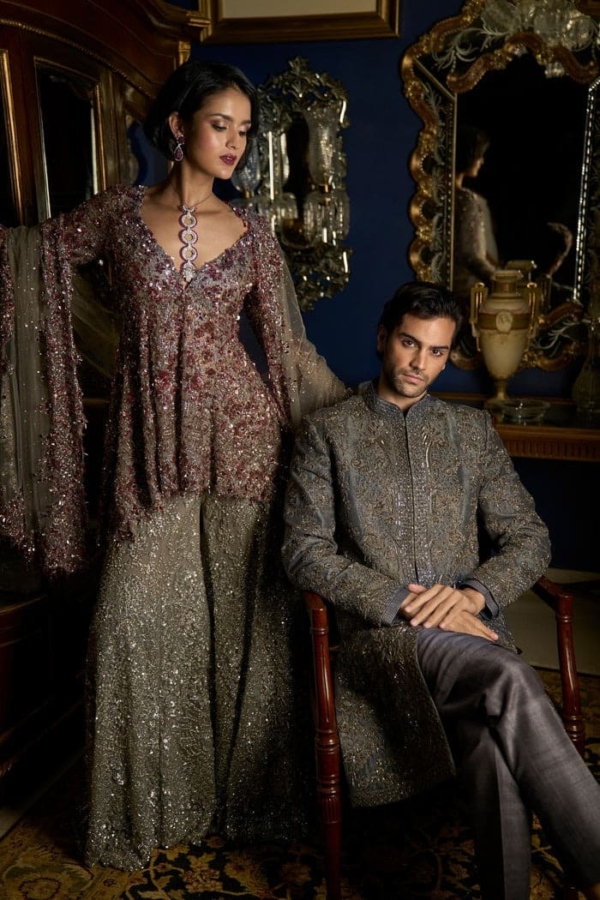 Ruby Silver Indian Bridal Sharara Dress - Image 5