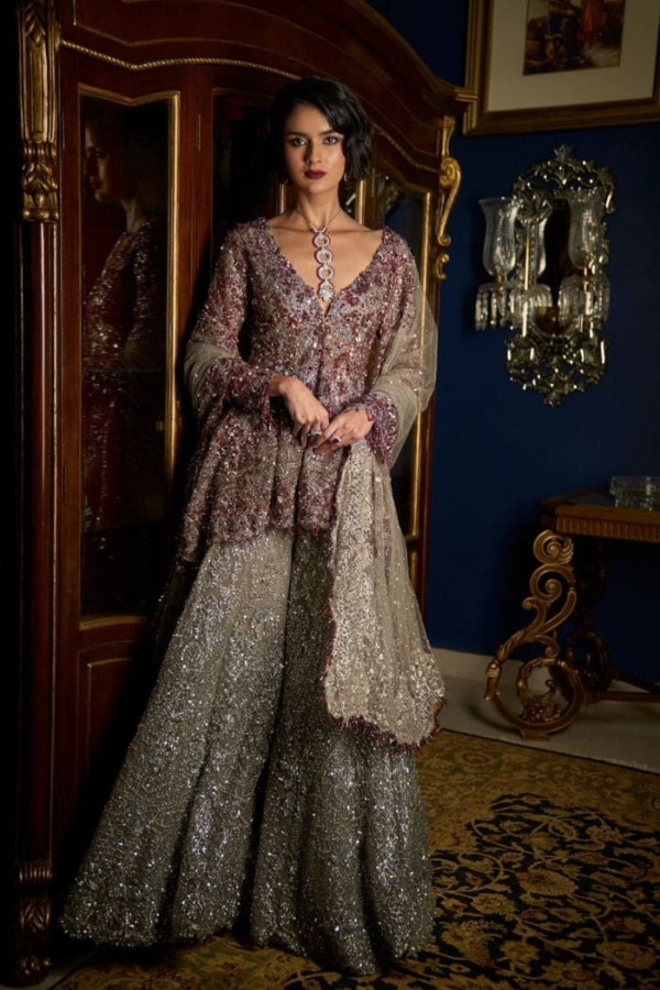 Ruby Silver Indian Bridal Sharara Dress