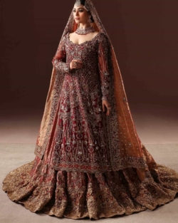 Burnt Rust And Maroon Farshi Bridal Lehnga For Wedding