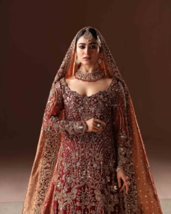 Burnt Rust And Maroon Farshi Bridal Lehnga For Wedding