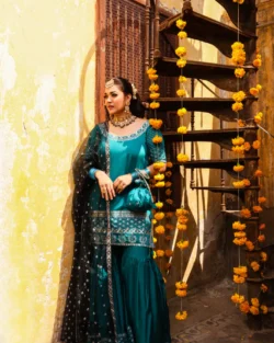 Deep Sea Green Embellished Kameez Gharara