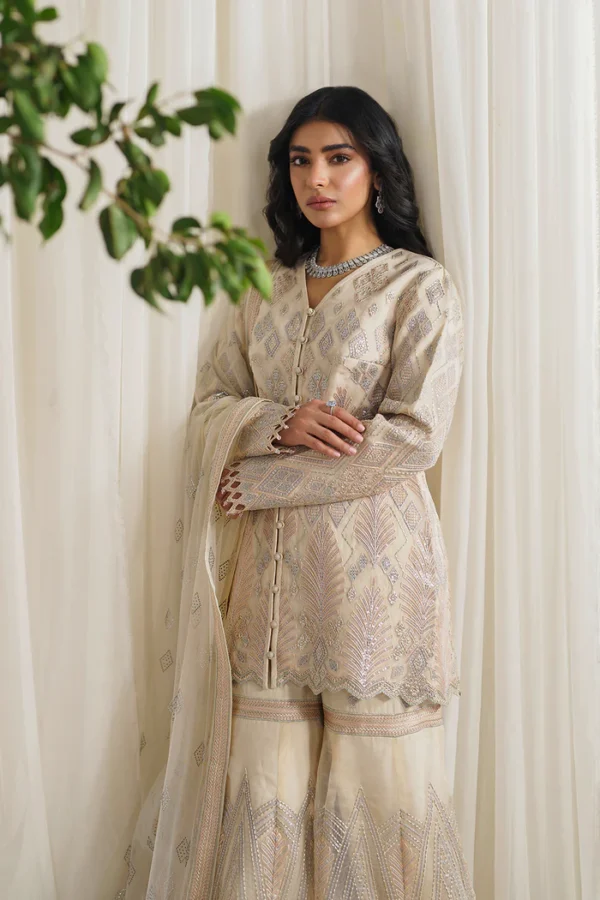 Skin Pakistani Party Wear Sharara Kameez - Image 4