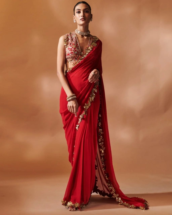 Red And Gold Weaved INDIAN Sari Set