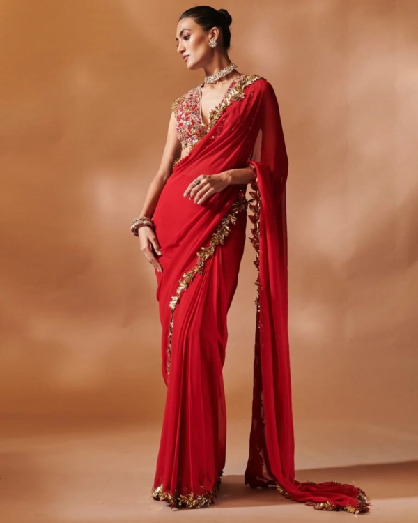 Red And Gold Weaved INDIAN Sari Set - Image 2