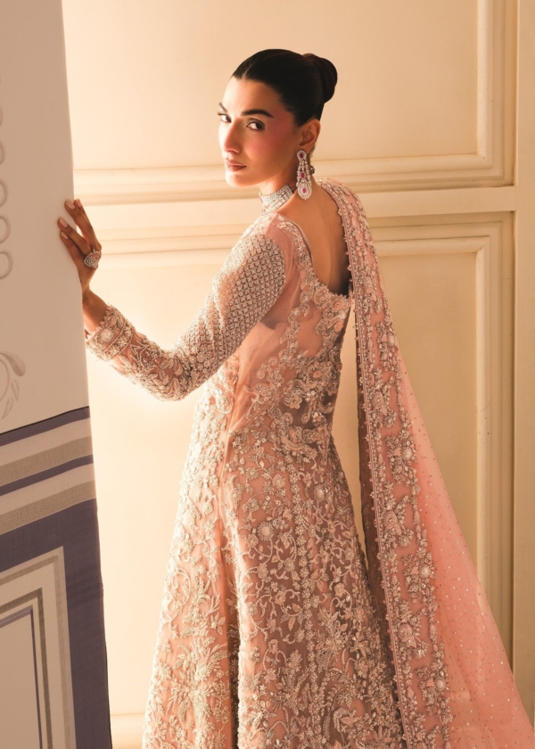 Tea Pink Gown Lehenga Style Pakistani Bridal Wear - Image 2