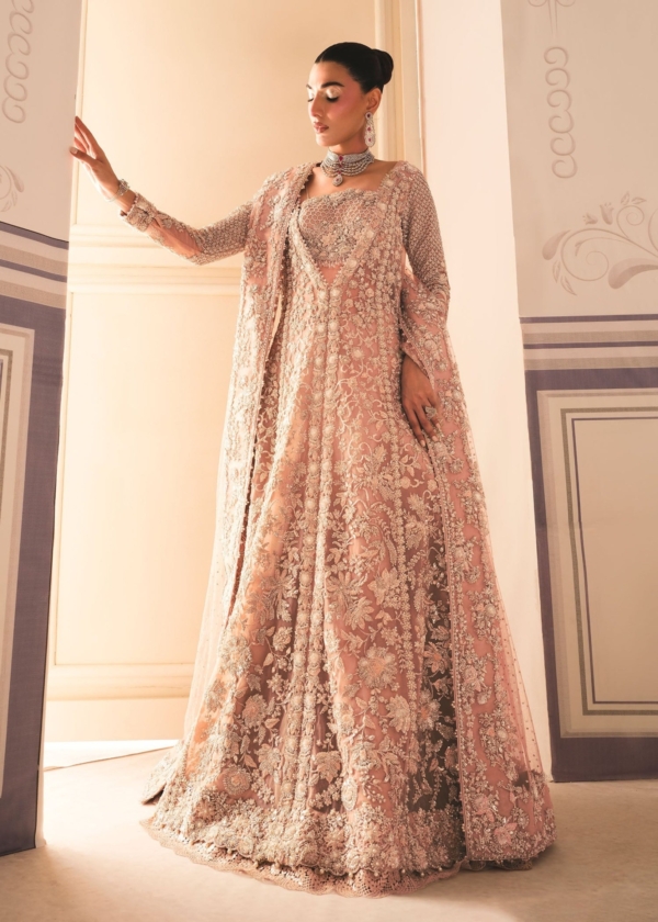 Tea Pink Gown Lehenga Style Pakistani Bridal Wear - Image 5