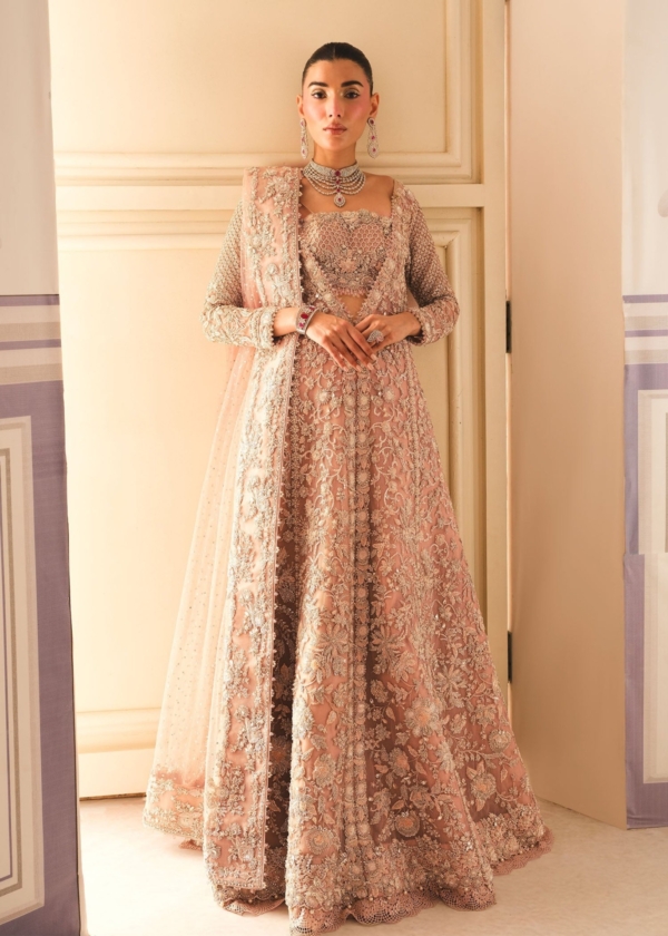 Tea Pink Gown Lehenga Style Pakistani Bridal Wear