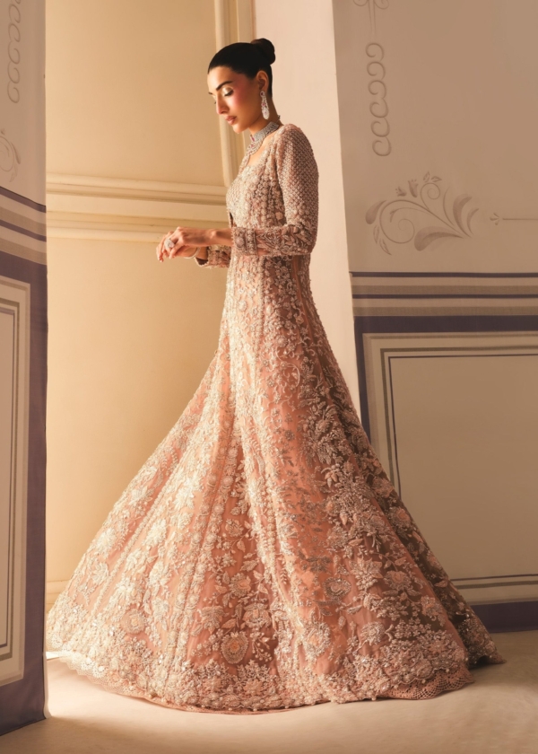 Tea Pink Gown Lehenga Style Pakistani Bridal Wear - Image 6