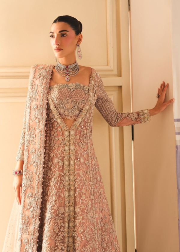 Tea Pink Gown Lehenga Style Pakistani Bridal Wear - Image 7