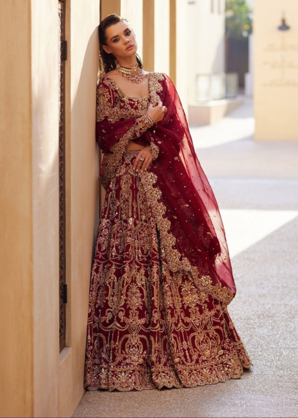 Traditional Choli Lehenga Red Pakistani Bridal Outfit - Image 7