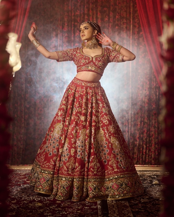 Traditional Indian Bridal Red Lehenga Choli - Image 4