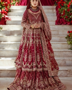 Traditional Red Bridal Lehenga and Flared Frock