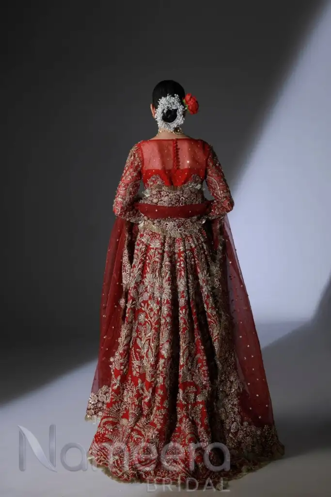 Traditional Pakistani Bridal Red Choli Lehenga Dress - Image 3