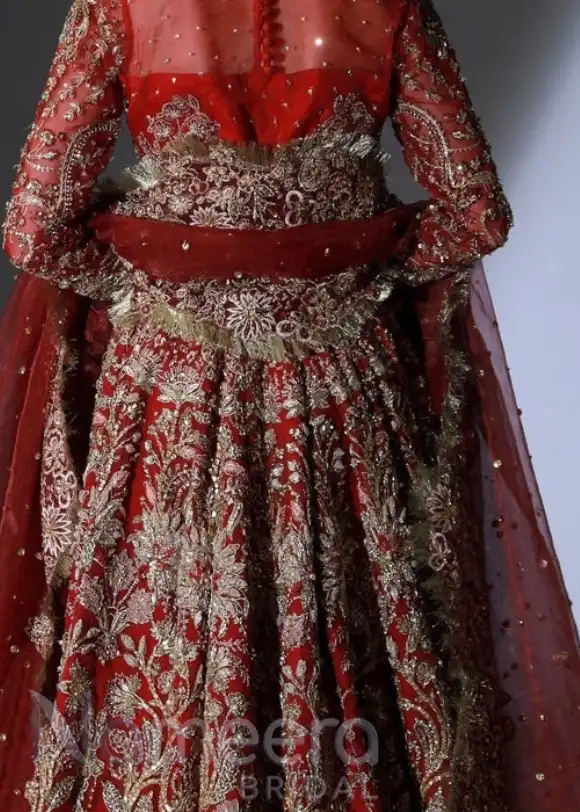 Traditional Pakistani Bridal Red Choli Lehenga Dress - Image 2
