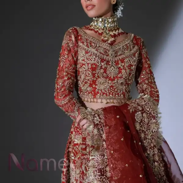 Traditional Pakistani Bridal Red Choli Lehenga Dress