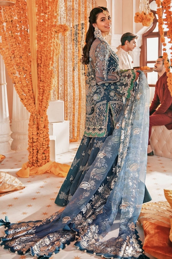 Blue Pakistani Wedding Sharara Kameez - Image 2