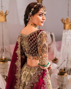 Bridal Ivory and Maroon Lehenga Choli