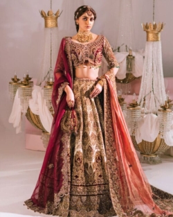 Bridal Ivory and Maroon Lehenga Choli