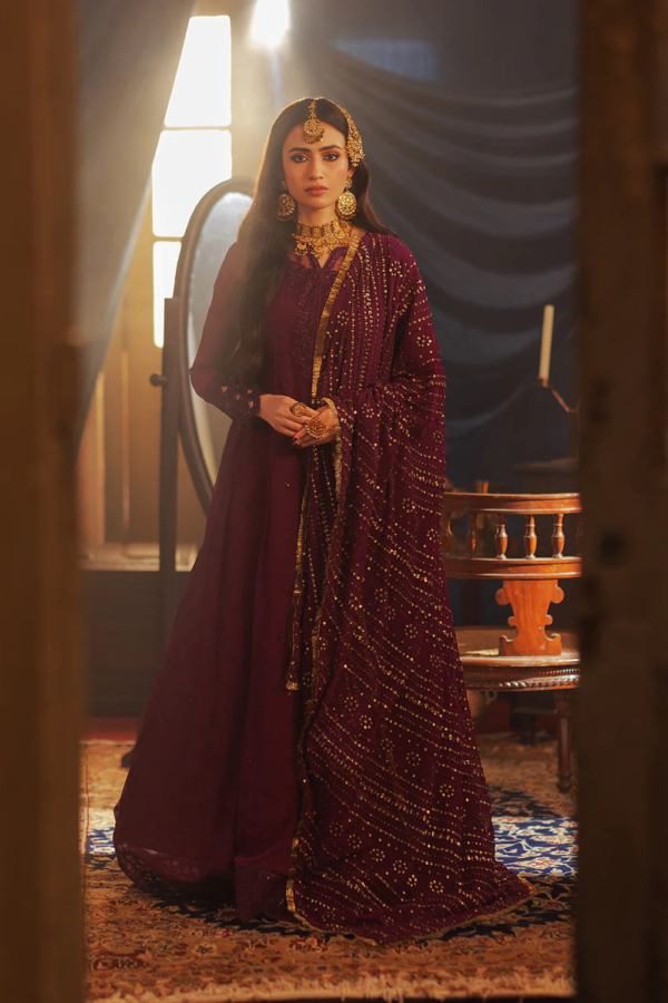 Pakistani Party Burgundy Embroidered Long Gown