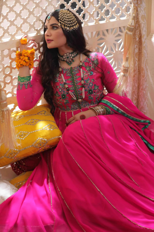 Pakistani Embellished Pink Kalidar Party Outfit - Image 4