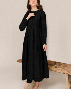 BLACK EMBROIDERED LAWN PARTY DRESS.