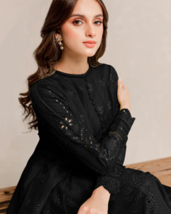 BLACK EMBROIDERED LAWN PARTY DRESS.