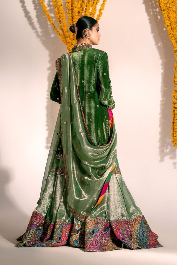 Green Kameez Gharara Pakistani Wedding Outfit - Image 2