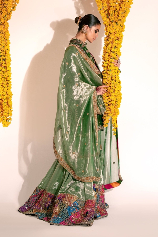 Green Kameez Gharara Pakistani Wedding Outfit - Image 5