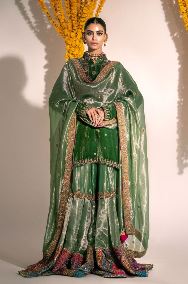 Green Kameez Gharara Pakistani Wedding Outfit