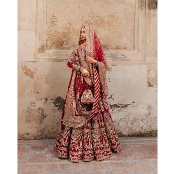 Red Lehenga Choli Indian Wedding Dress - Image 4