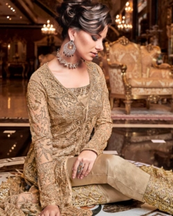 Beige Semi stitched Indian Party Dress