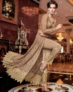 Beige Semi stitched Indian Party Dress