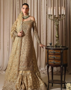 Indian Bridal Gold Long Shirt Gharara