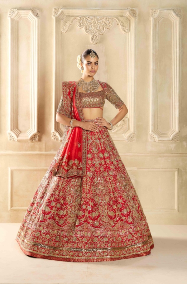 Indian Bridal Red Embroidered Lehenga Choli - Image 2