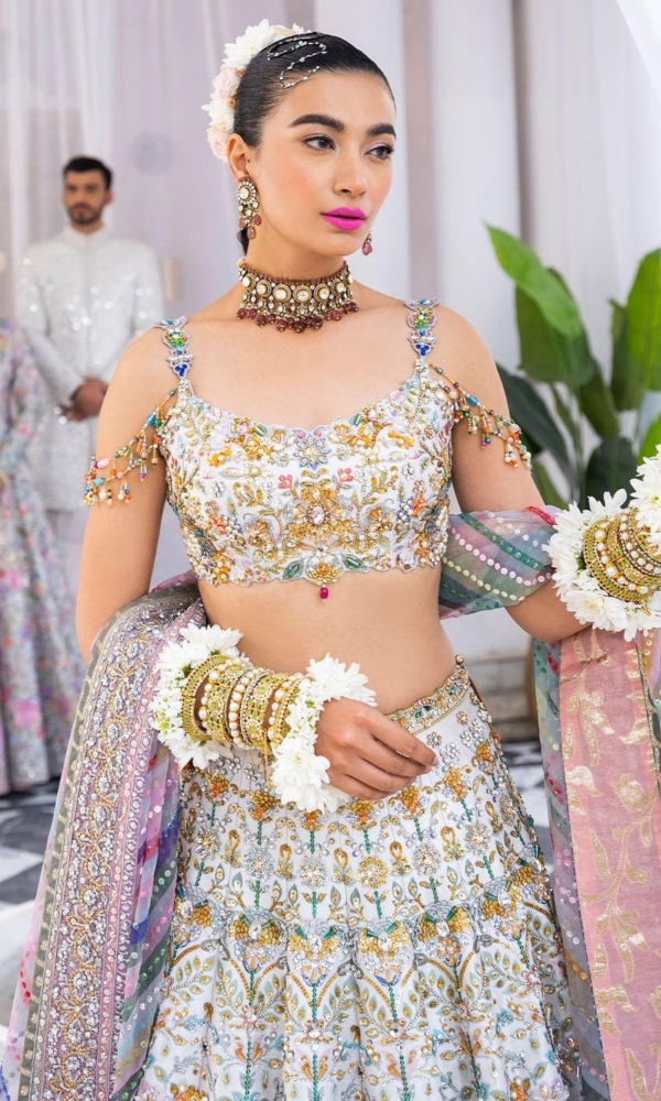 Indian Bridal White Multi Lehenga Choli