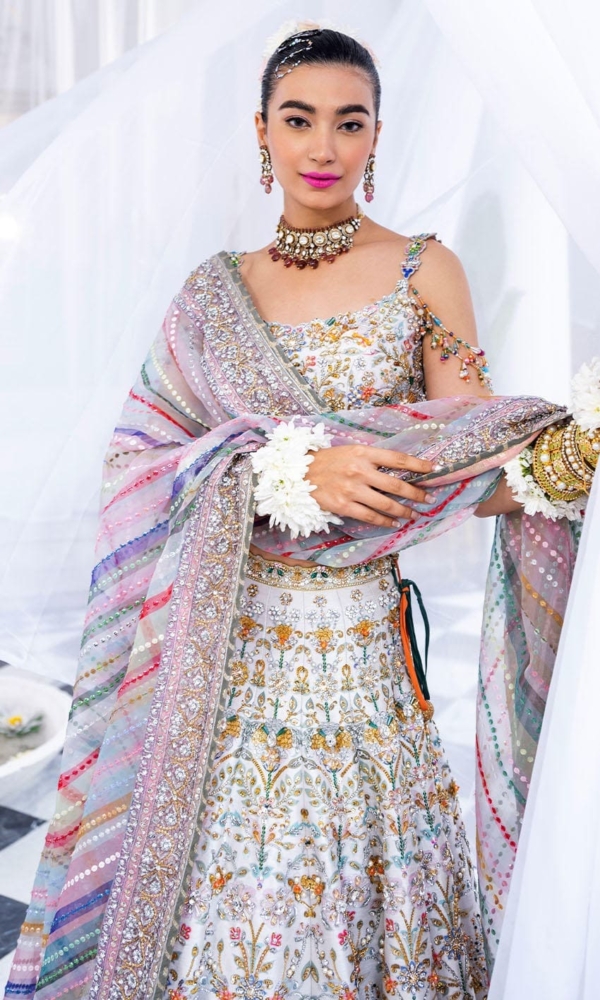 Indian Bridal White Multi Lehenga Choli