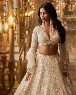 Ivory Gold Indian Bridal Floral Lehenga