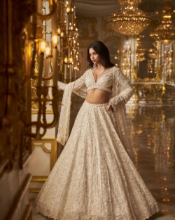 Ivory Gold Indian Bridal Floral Lehenga