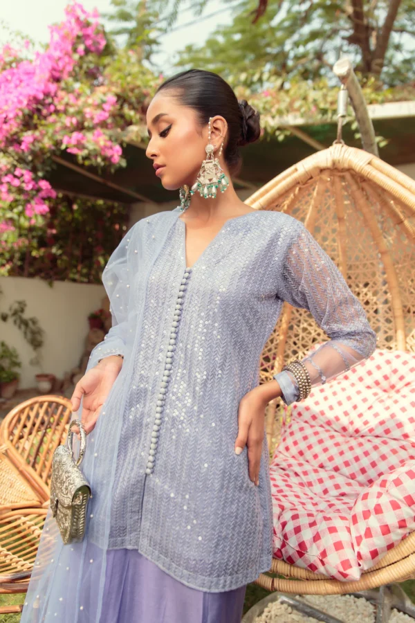 Lavender Pakistani Party Kameez Trouser Dress - Image 2