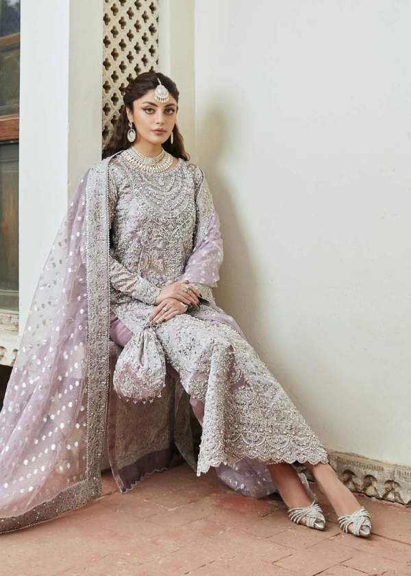 Lilac Kameez Trousers Pakistani Wedding Dress - Image 3