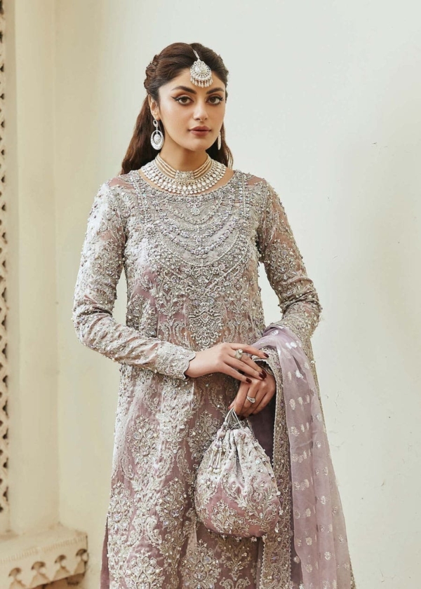 Lilac Kameez Trousers Pakistani Wedding Dress - Image 4