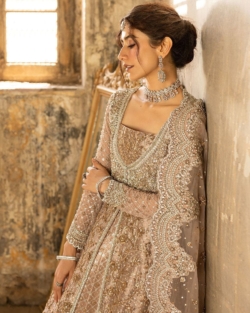 Pakistani Bridal Gold Pishwas Frock Lehenga