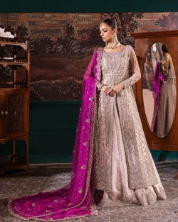 Pakistani Bridal Lehenga Gown In Pink