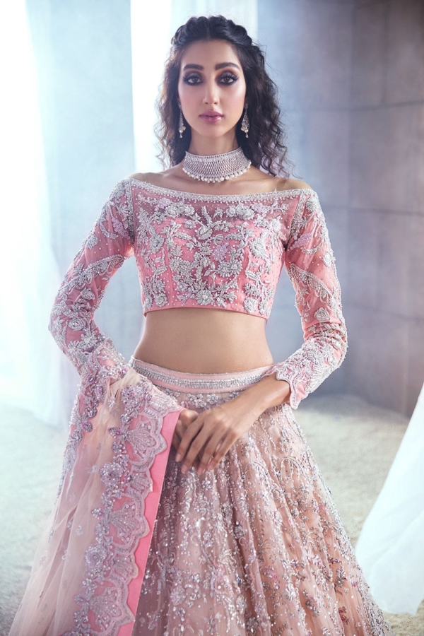 Pakistani Bridal Peachy Pink Lehenga Choli - Image 4